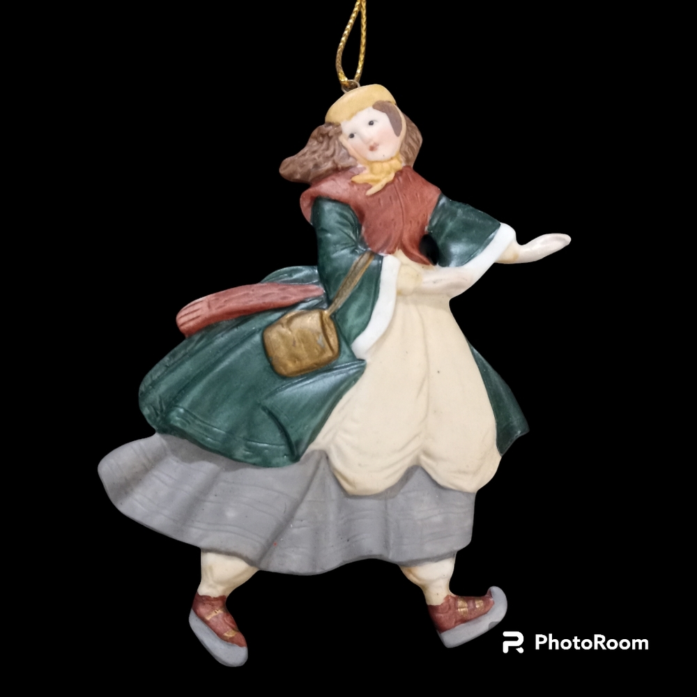 Russ Berrie Village Square Porcelain Skating Girl Christmas Ornament in box